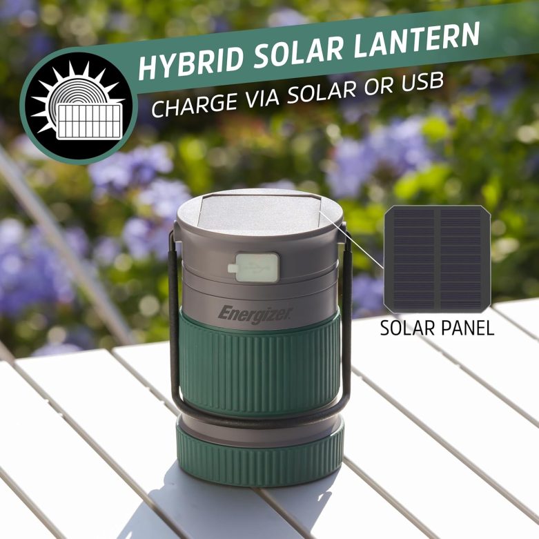 Energizer S-500 Hybrid Power Camping Lantern, Solar, Rechargeable, or AA Battery Powered, IPX4 Water Resistant Bright LED Lantern - Image 2