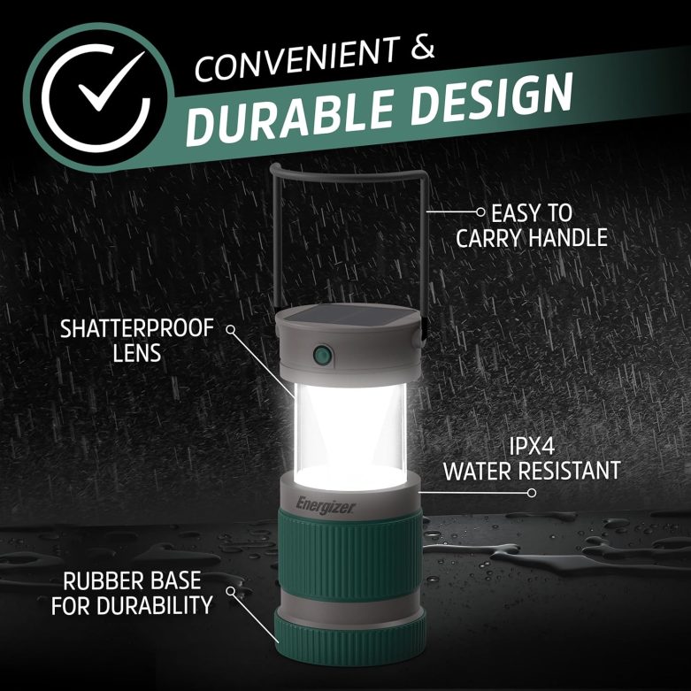 Energizer S-500 Hybrid Power Camping Lantern, Solar, Rechargeable, or AA Battery Powered, IPX4 Water Resistant Bright LED Lantern - Image 5