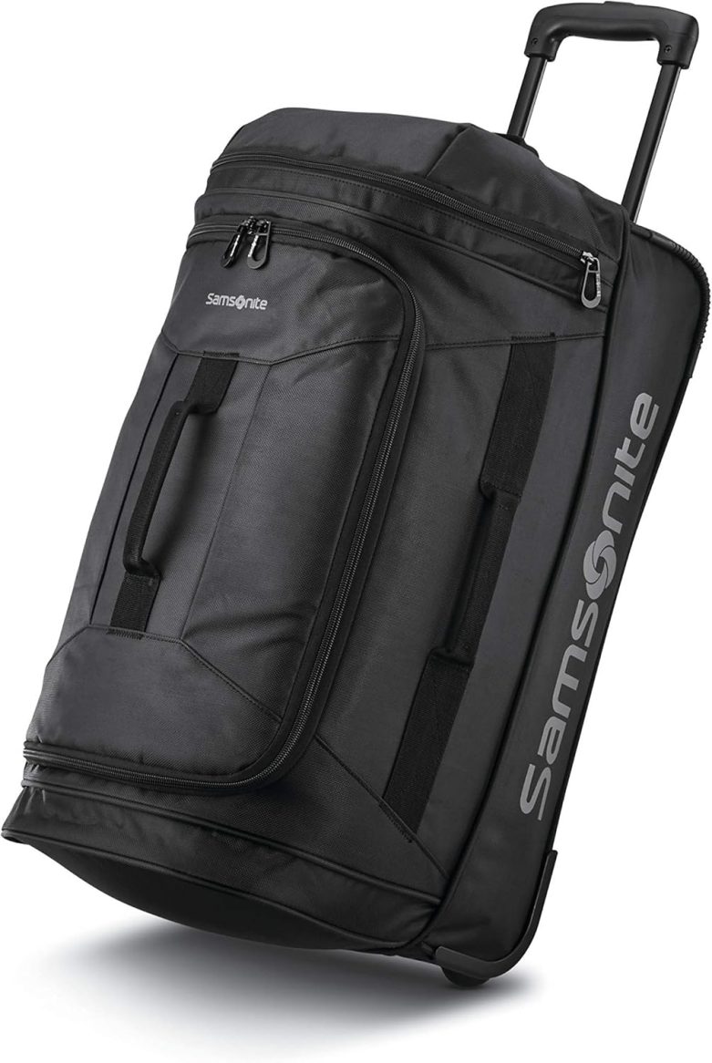 Andante 2 Wheeled Rolling Duffel Bag, All Black, 22-Inch