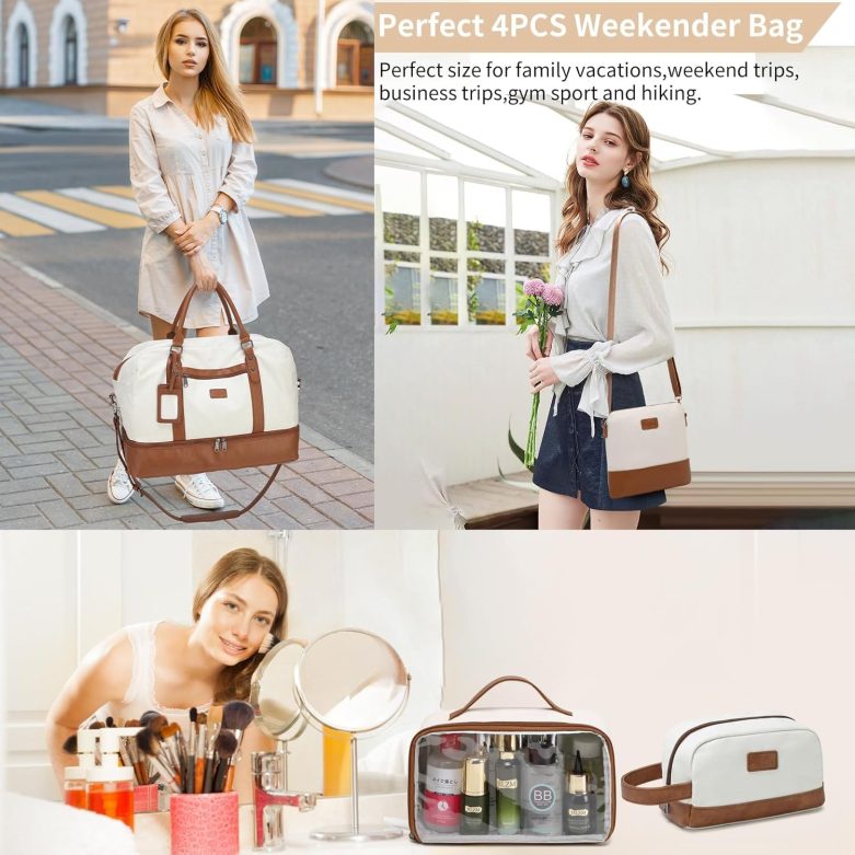 Weekender Bags for Women Large Overnight Bag Weekend Travel Duffel Bag Carry on Shoulder with Shoe Compartment Toiletry Bag for Travel Business Gym - Image 2