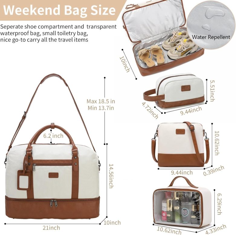 Weekender Bags for Women Large Overnight Bag Weekend Travel Duffel Bag Carry on Shoulder with Shoe Compartment Toiletry Bag for Travel Business Gym - Image 3