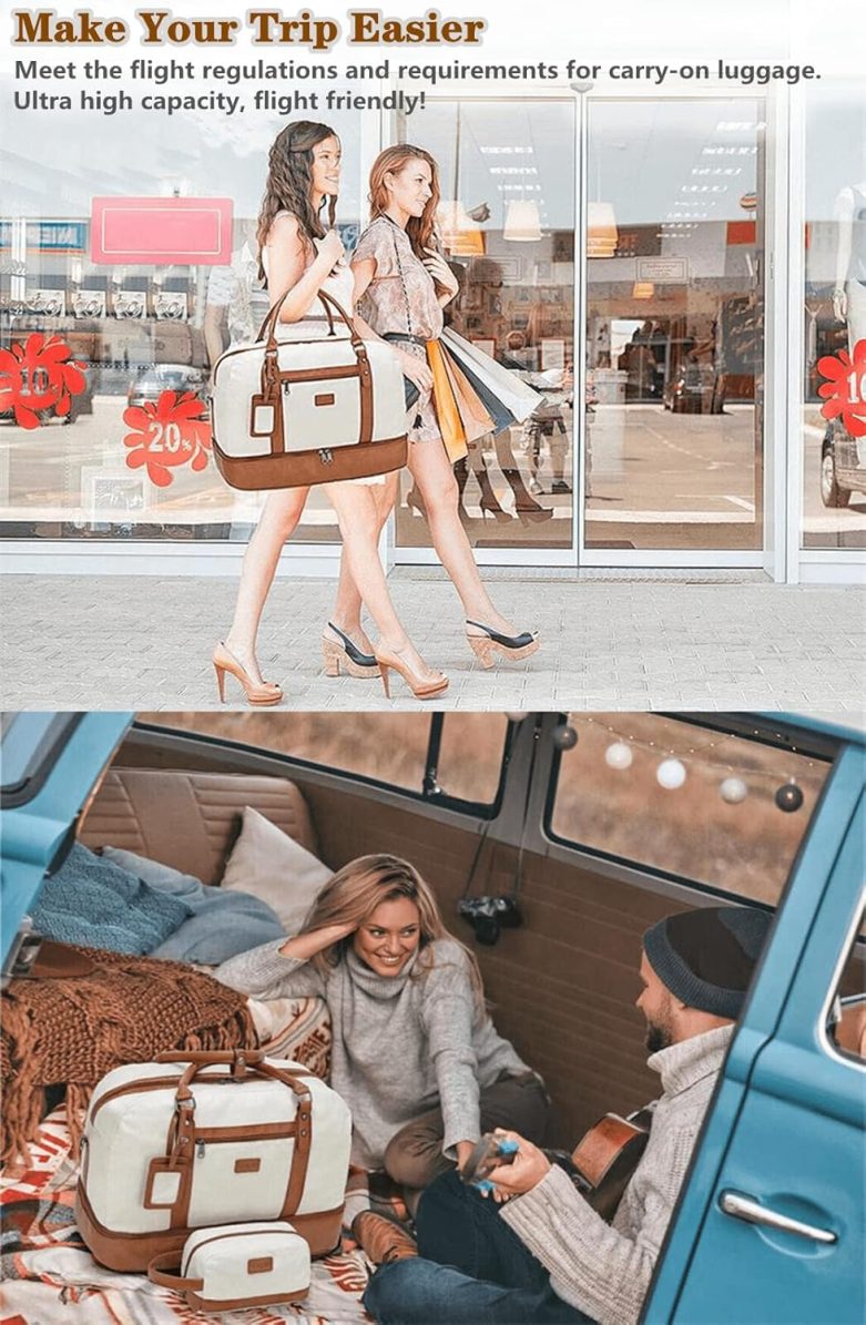 Weekender Bags for Women Large Overnight Bag Weekend Travel Duffel Bag Carry on Shoulder with Shoe Compartment Toiletry Bag for Travel Business Gym - Image 7