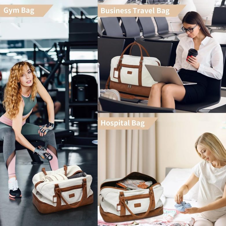 Weekender Bags for Women Large Overnight Bag Weekend Travel Duffel Bag Carry on Shoulder with Shoe Compartment Toiletry Bag for Travel Business Gym - Image 8